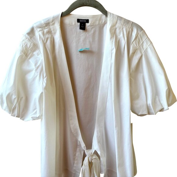 Kenneth Cole Reaction White Top Tie Sash Puffy Sleeve Womens 14 NEW - Picture 7 of 14